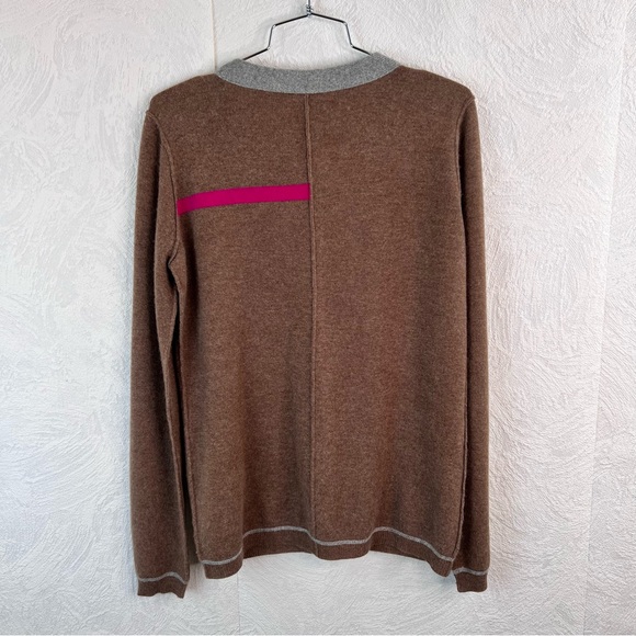 Label + thread Brown 100% Cashmere Cardigan Size Medium - Picture 2 of 7
